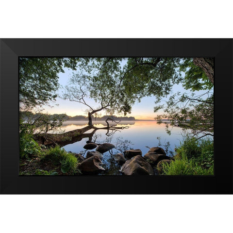 Lake view Black Modern Wood Framed Art Print by Keller