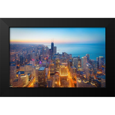 The Magnificent Mile Black Modern Wood Framed Art Print by Zheng, Michael