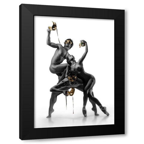 Masks IV Black Modern Wood Framed Art Print with Double Matting by Ddiarte