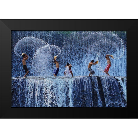 Playing with splash Black Modern Wood Framed Art Print by Muliani Hartojo, Angela