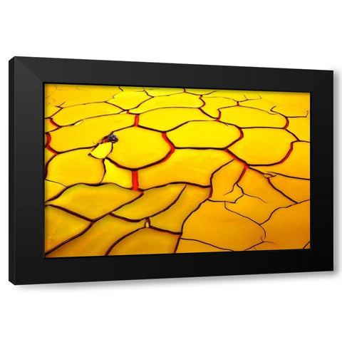 Yellow ground red heart Black Modern Wood Framed Art Print by De Juan, E.