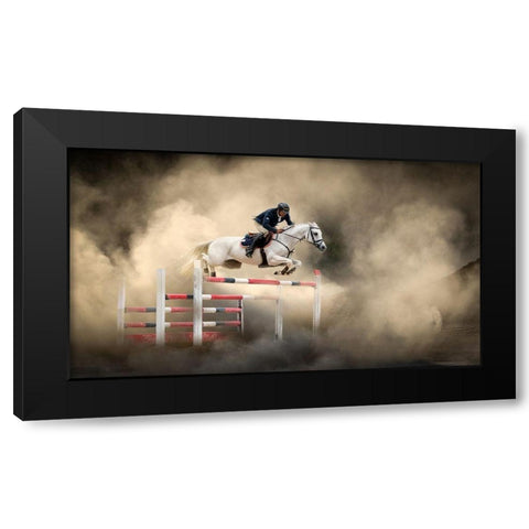 White horse Black Modern Wood Framed Art Print by Ãœnsal, Arif