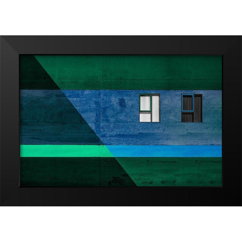 Blinds in black and white Black Modern Wood Framed Art Print by Schuster, Inge