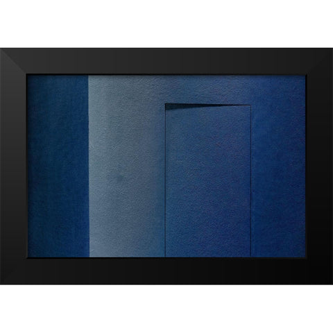 Blue minimalism or a secret door Black Modern Wood Framed Art Print by Schuster, Inge