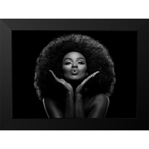 Kiss me Black Modern Wood Framed Art Print by Sabat, Marc