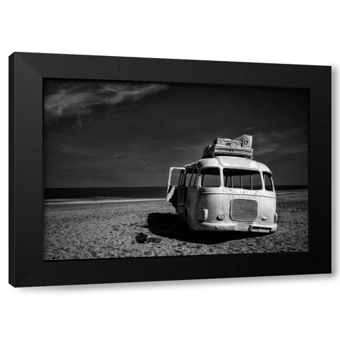 Beached Bus Black Modern Wood Framed Art Print by Depaepe, Yvette