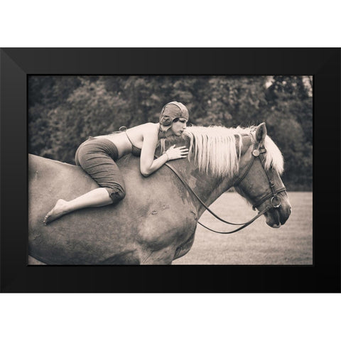 Off to the Races Black Modern Wood Framed Art Print by Jae