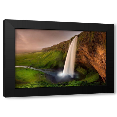 Seljalandsfoss Black Modern Wood Framed Art Print by Schumacher, Nicolas