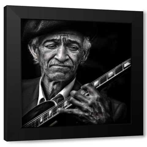 the guitarist Black Modern Wood Framed Art Print with Double Matting by Flour, Piet
