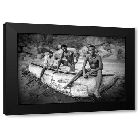 Fishermen Black Modern Wood Framed Art Print with Double Matting by German Romero, Carlos