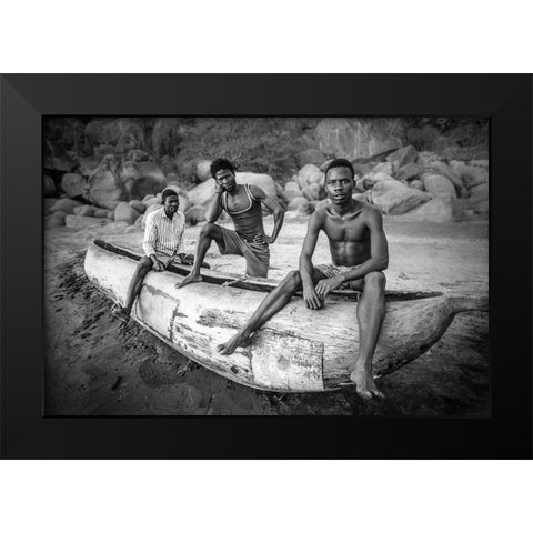 Fishermen Black Modern Wood Framed Art Print by German Romero, Carlos