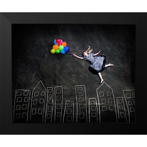 Flying on the Rooftops Black Modern Wood Framed Art Print by Sabs, Nj