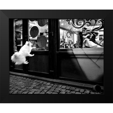 Last Customer Black Modern Wood Framed Art Print by Momanu, Mirela