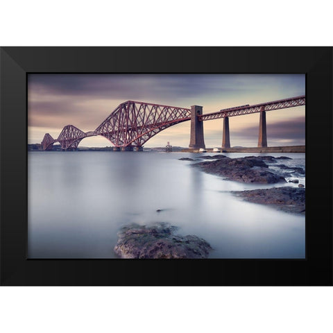Forth Rail Bridge Black Modern Wood Framed Art Print by Vlasko, Martin