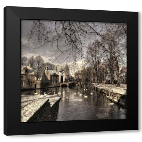 Bruges in Christmas dress Black Modern Wood Framed Art Print by Depaepe, Yvette