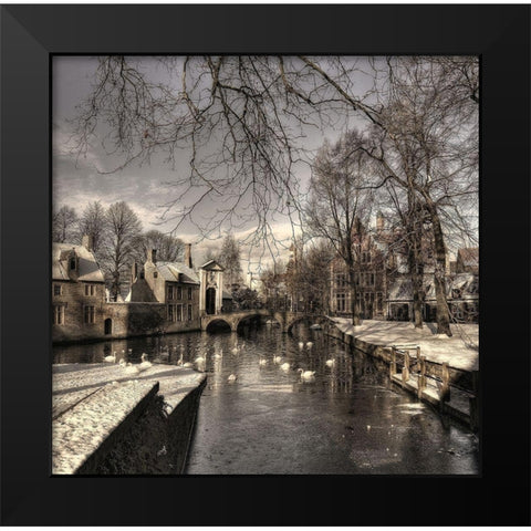 Bruges in Christmas dress Black Modern Wood Framed Art Print by Depaepe, Yvette