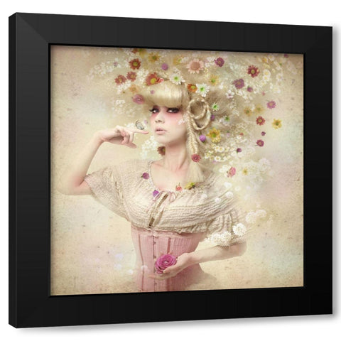 Girl of the flower garden Black Modern Wood Framed Art Print with Double Matting by Murakami, Kiyo