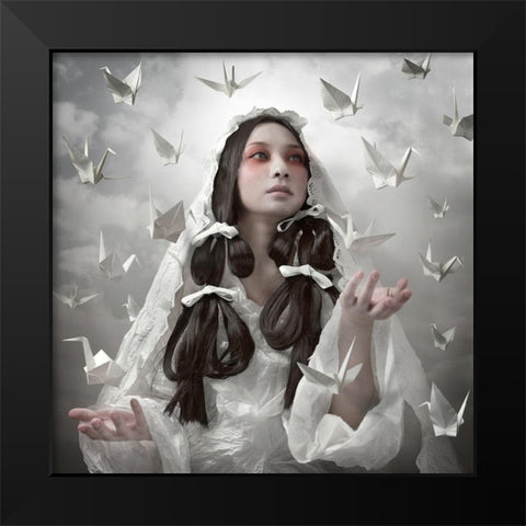 Goddess of Origami Black Modern Wood Framed Art Print by Murakami, Kiyo