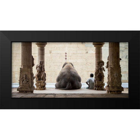The Elephant and its Mahot Black Modern Wood Framed Art Print by Ruhan