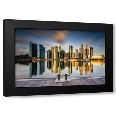 Golden Morning in SIngapore Black Modern Wood Framed Art Print by Xie, Zexsen