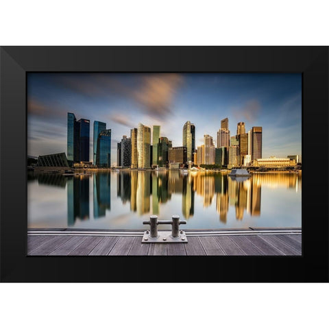 Golden Morning in SIngapore Black Modern Wood Framed Art Print by Xie, Zexsen
