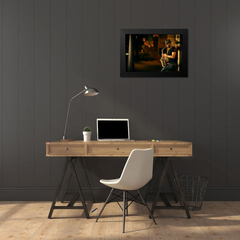 Mood with jazz Black Modern Wood Framed Art Print by Kzh