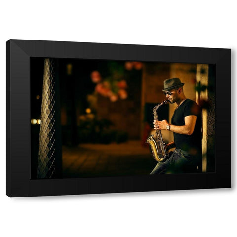 Mood with jazz Black Modern Wood Framed Art Print with Double Matting by Kzh