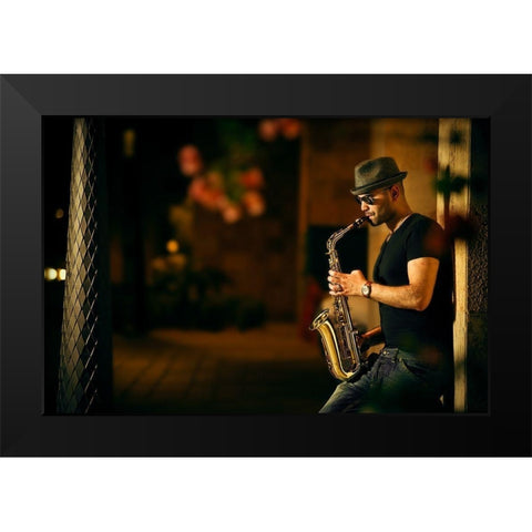 Mood with jazz Black Modern Wood Framed Art Print by Kzh