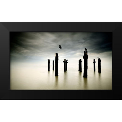 The Sentinels Black Modern Wood Framed Art Print by Dias, Paulo
