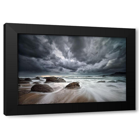 Flight over Troubled Waters Black Modern Wood Framed Art Print by Pascual Buye, Santiago