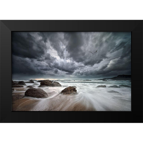 Flight over Troubled Waters Black Modern Wood Framed Art Print by Pascual Buye, Santiago