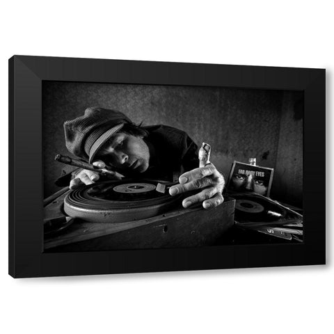 vintage DJ Black Modern Wood Framed Art Print by Grobenski -, Mario
