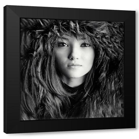 Wolf Girl Black Modern Wood Framed Art Print by Hayman, Oren