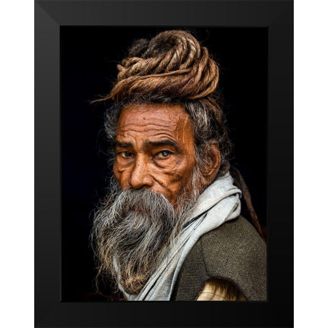 Portrait of a Sadhu... Black Modern Wood Framed Art Print by J.V, Rakesh