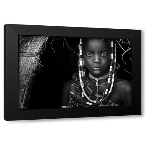 Mursi Girl Black Modern Wood Framed Art Print by Alhumaid, Hesham