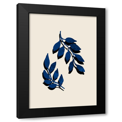Blue Twig Brush Black Modern Wood Framed Art Print with Double Matting by Artographie Studio