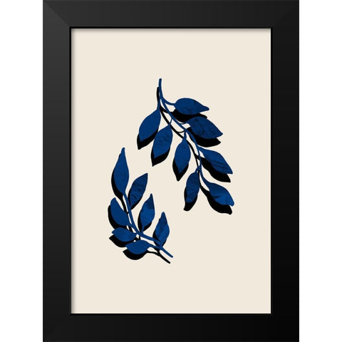 Blue Twig Brush Black Modern Wood Framed Art Print by Artographie Studio