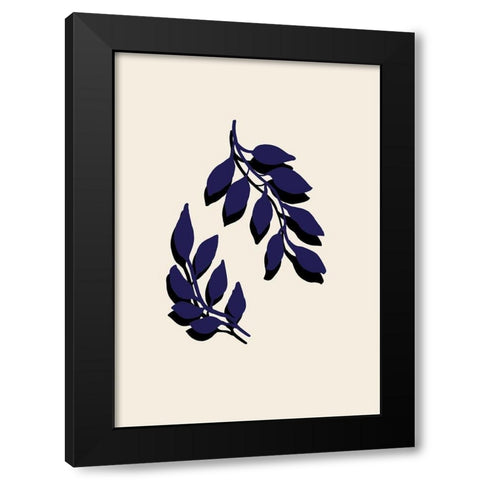 Blue Twigs Black Modern Wood Framed Art Print with Double Matting by Artographie Studio