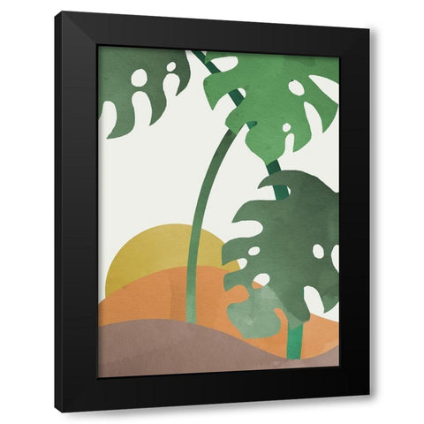 Monstera Cut Out 03 Black Modern Wood Framed Art Print with Double Matting by Artographie Studio