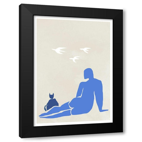 Woman and Cat Black Modern Wood Framed Art Print by Artographie Studio