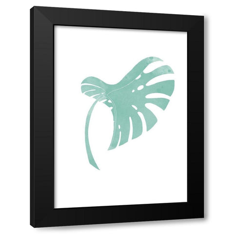 Monstera Leaf Teal Black Modern Wood Framed Art Print by Artographie Studio