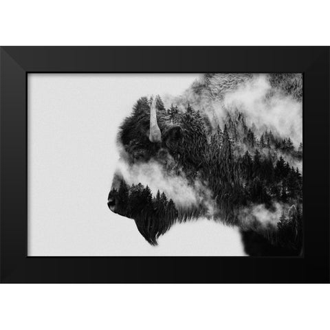 Bison Black Modern Wood Framed Art Print by Beata, Angyalosi