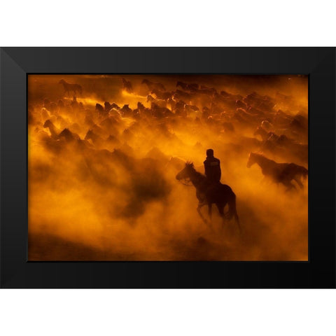 Cowboy Black Modern Wood Framed Art Print by Tunc, Feyzullah