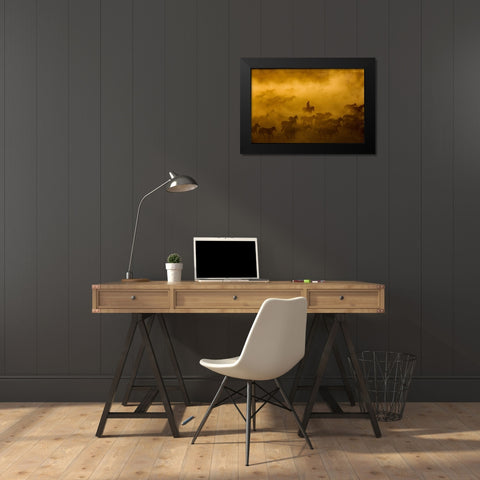 Horses Black Modern Wood Framed Art Print by Nisan Kandilcioglu, Ummu