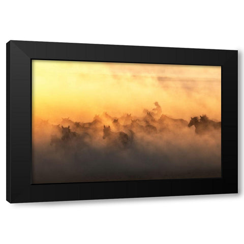 YAplkAp Horses Black Modern Wood Framed Art Print with Double Matting by Sozen, Ozden