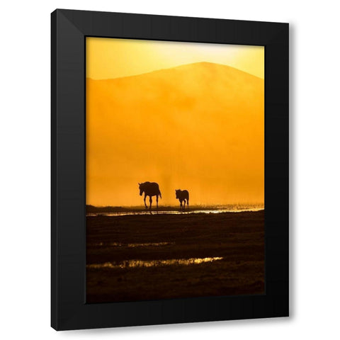 Following Mommy Black Modern Wood Framed Art Print by Pancareken, Yavuz