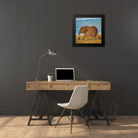 African elephant with large tusks-Kenya Black Modern Wood Framed Art Print by Fitzharris, Tim