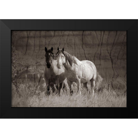 Wild horses Badlands Natl Park SD Sepia Black Modern Wood Framed Art Print by Fitzharris, Tim