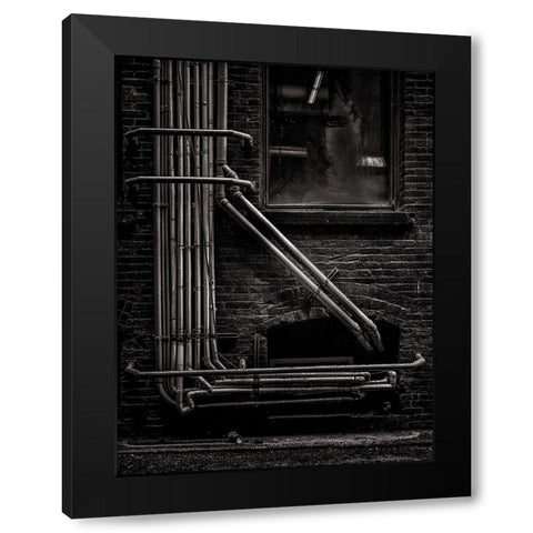 Alleyway Pipes No 2 Black Modern Wood Framed Art Print by Carson, Brian
