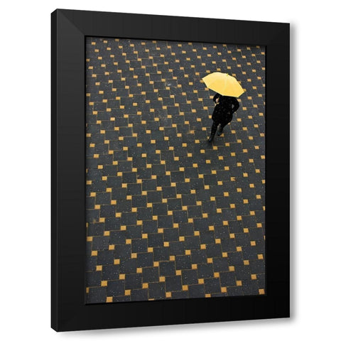 Yellow Umbrella Black Modern Wood Framed Art Print by Nikolic, Danica